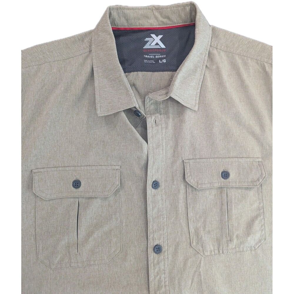 ZeroXposur Mens Large Shirt Short Sleeve Beige Fishing Outdoors Travel‎